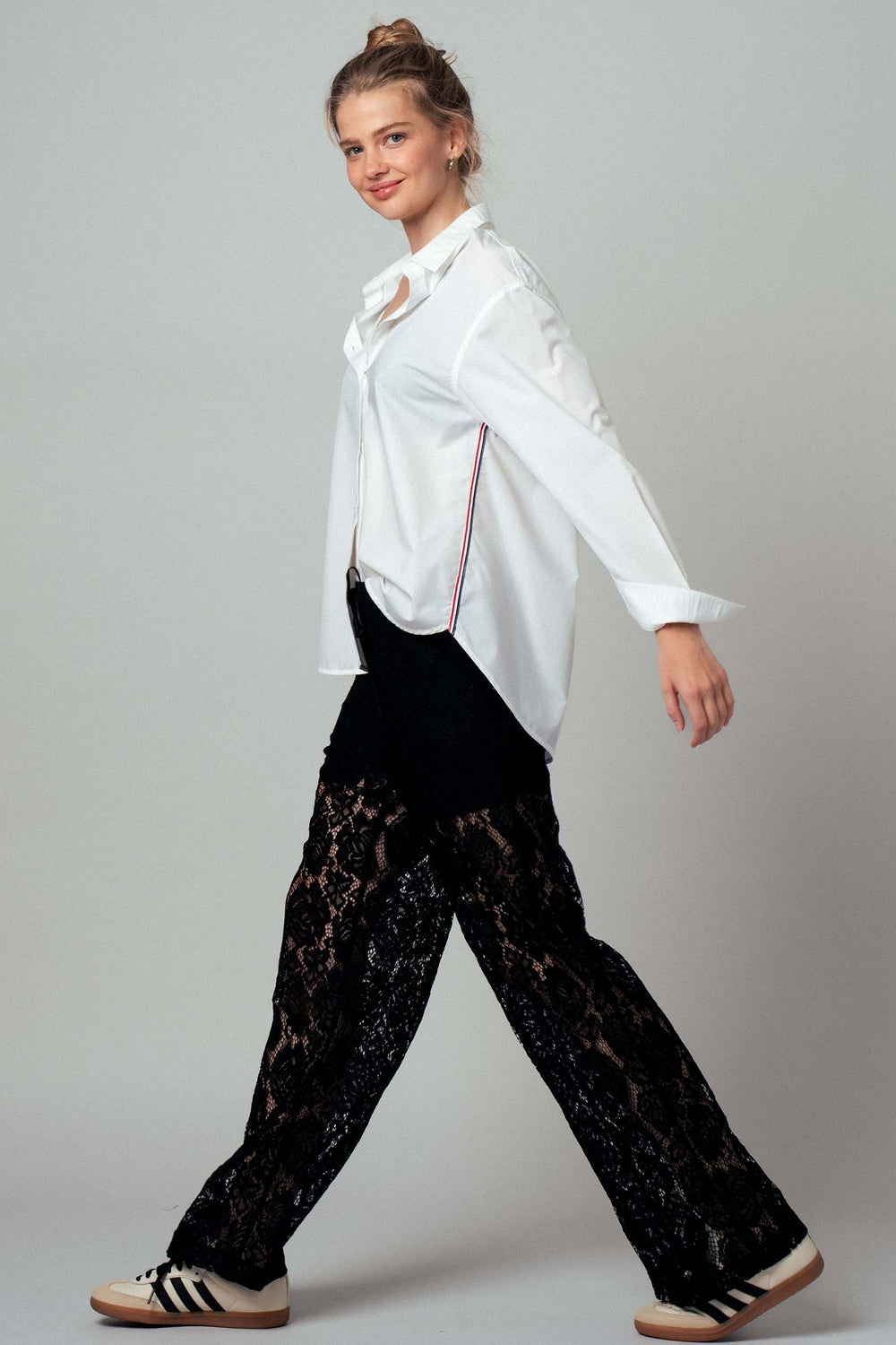 twill tape detail and button down casual shirt - white (additional view)