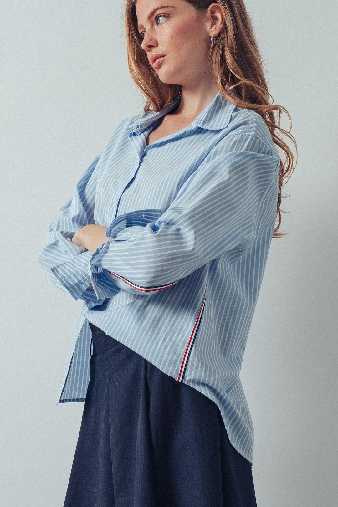 twill tape detail and button down casual shirt - blue stripe