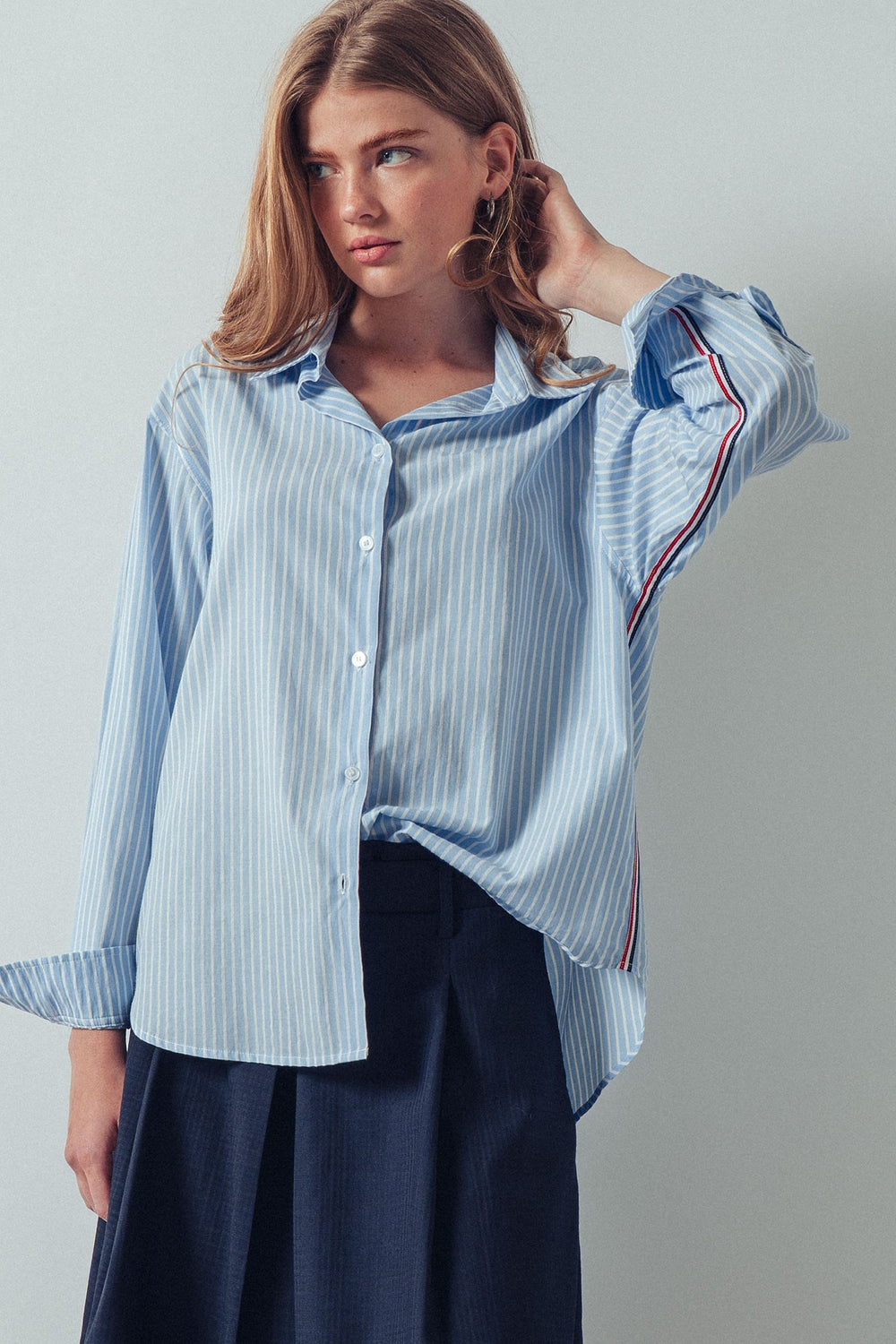 twill tape detail and button down casual shirt - blue stripe (additional view)