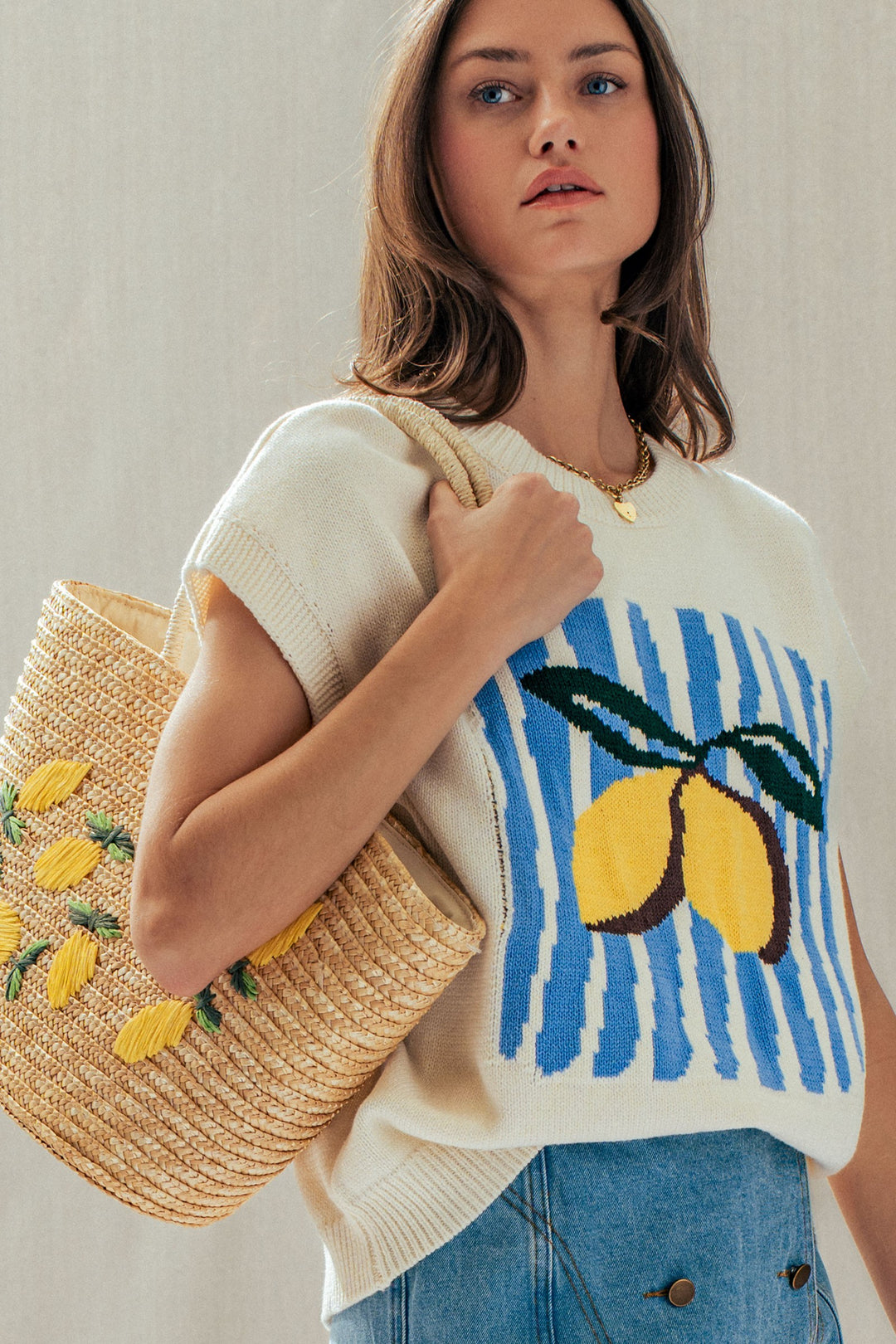 seaside citrus sweater vest - ivory