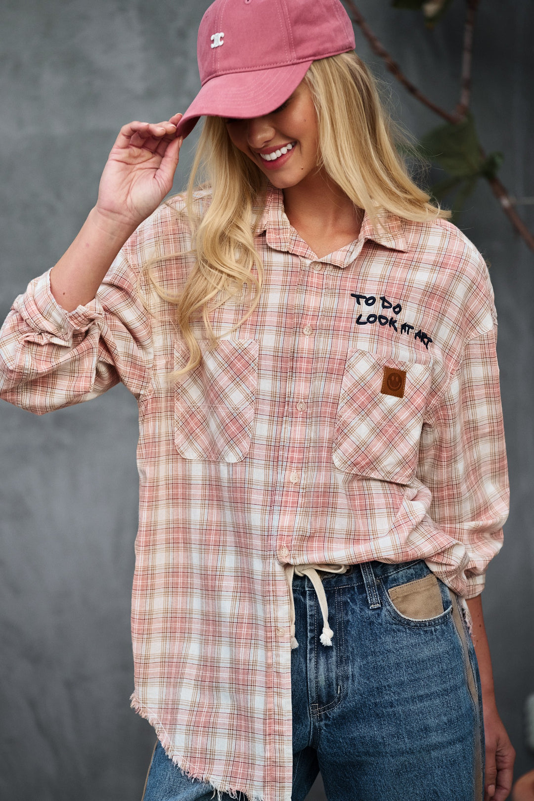 plaid boho button up shirt with pocket detail - rust multi
