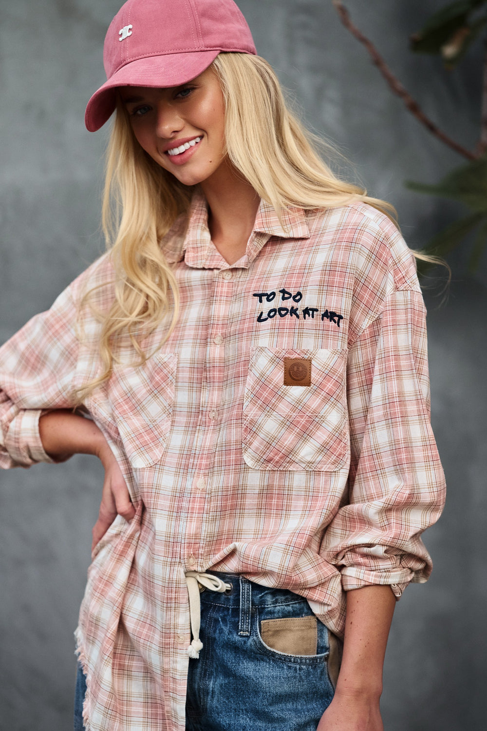 plaid boho button up shirt with pocket detail - rust multi (additional view)