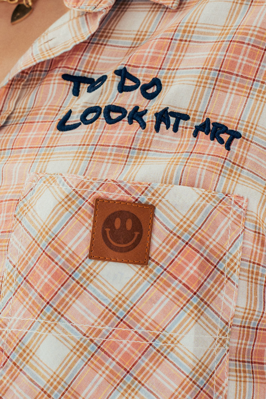 plaid boho button up shirt with pocket detail - rust multi (additional view)