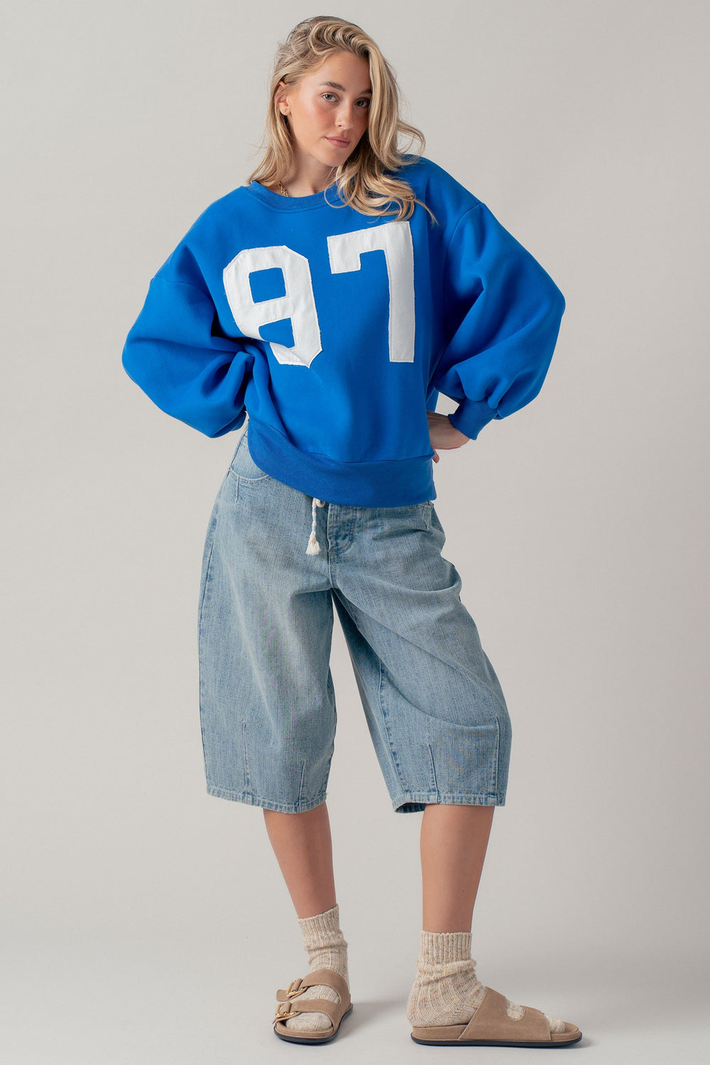 barrel fit bermuda drawstring denim - lt denim (additional view)