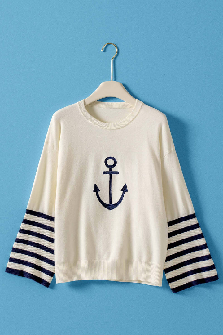 stripe sleeve sweater - ivory