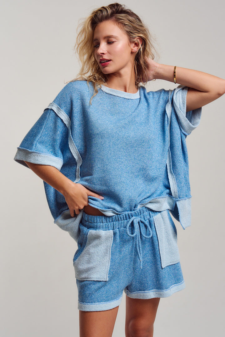 relaxed terry tee shorts set - blue
