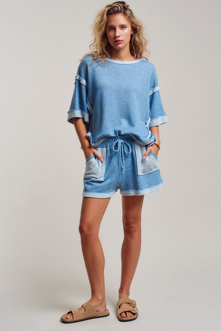 relaxed terry tee shorts set - blue (additional view)