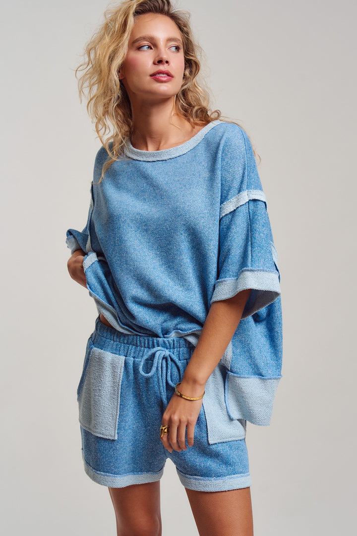 relaxed terry tee shorts set - blue (additional view)