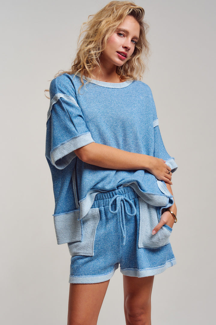 relaxed terry tee shorts set - blue (additional view)