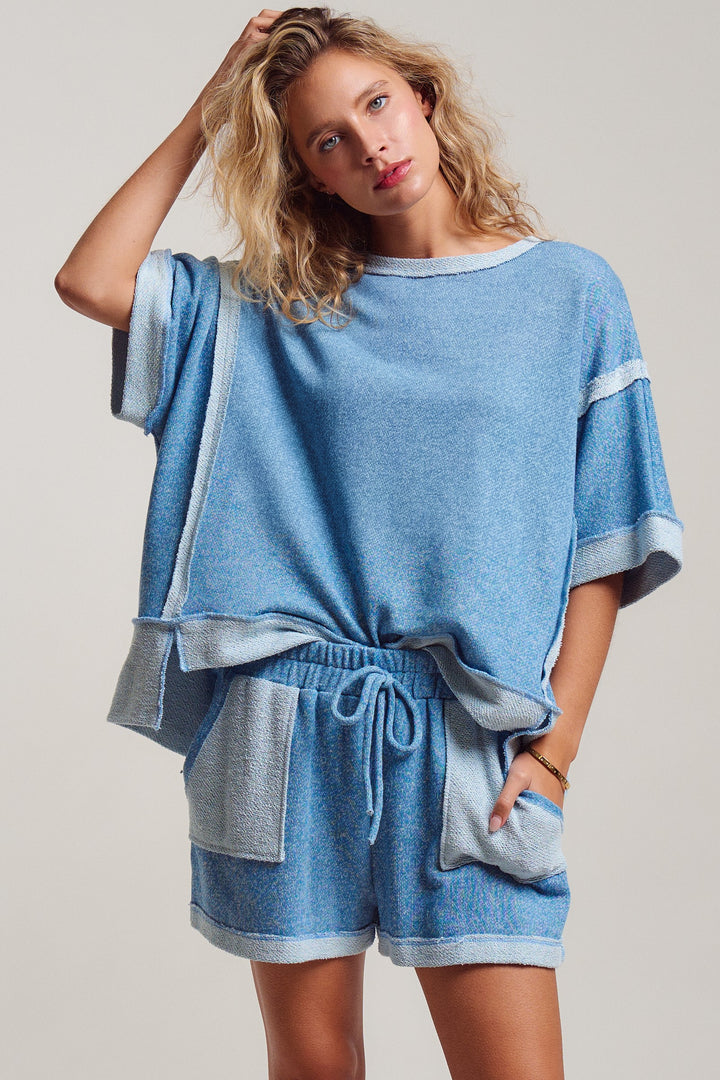relaxed terry tee shorts set - blue (additional view)