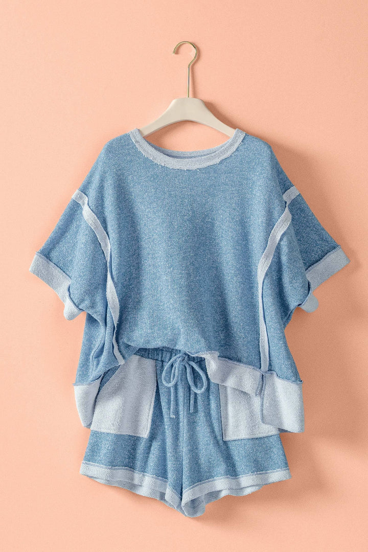 relaxed terry tee shorts set - blue (additional view)