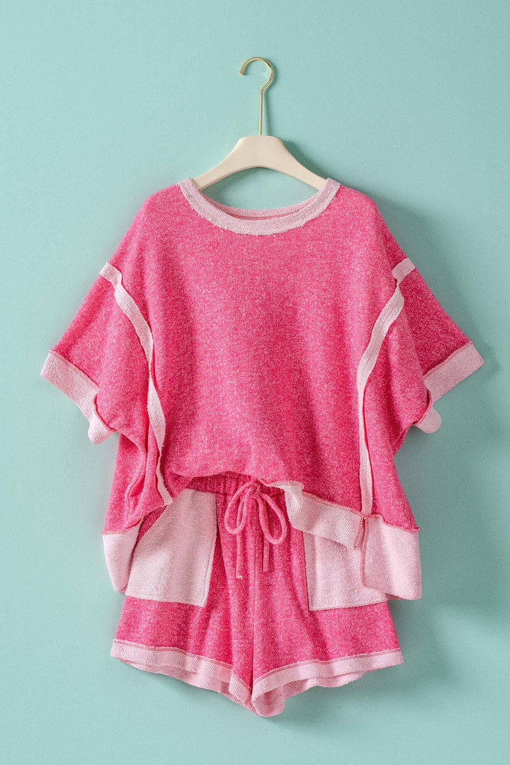 relaxed terry tee shorts set - pink