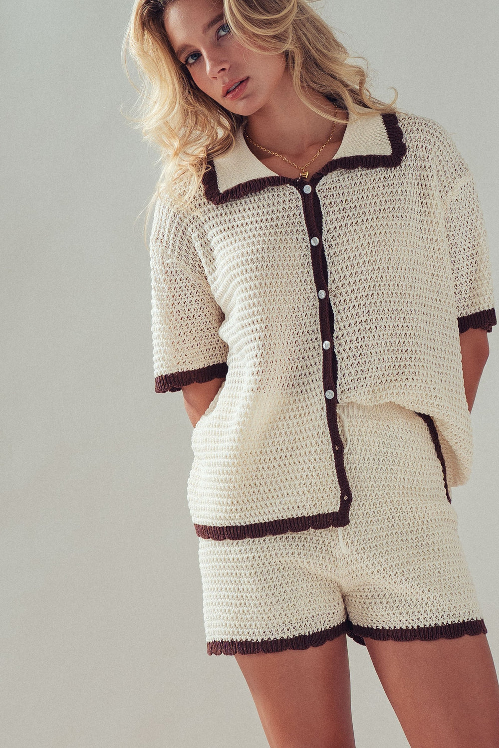 contrast crochet set - ivory brown (additional view)