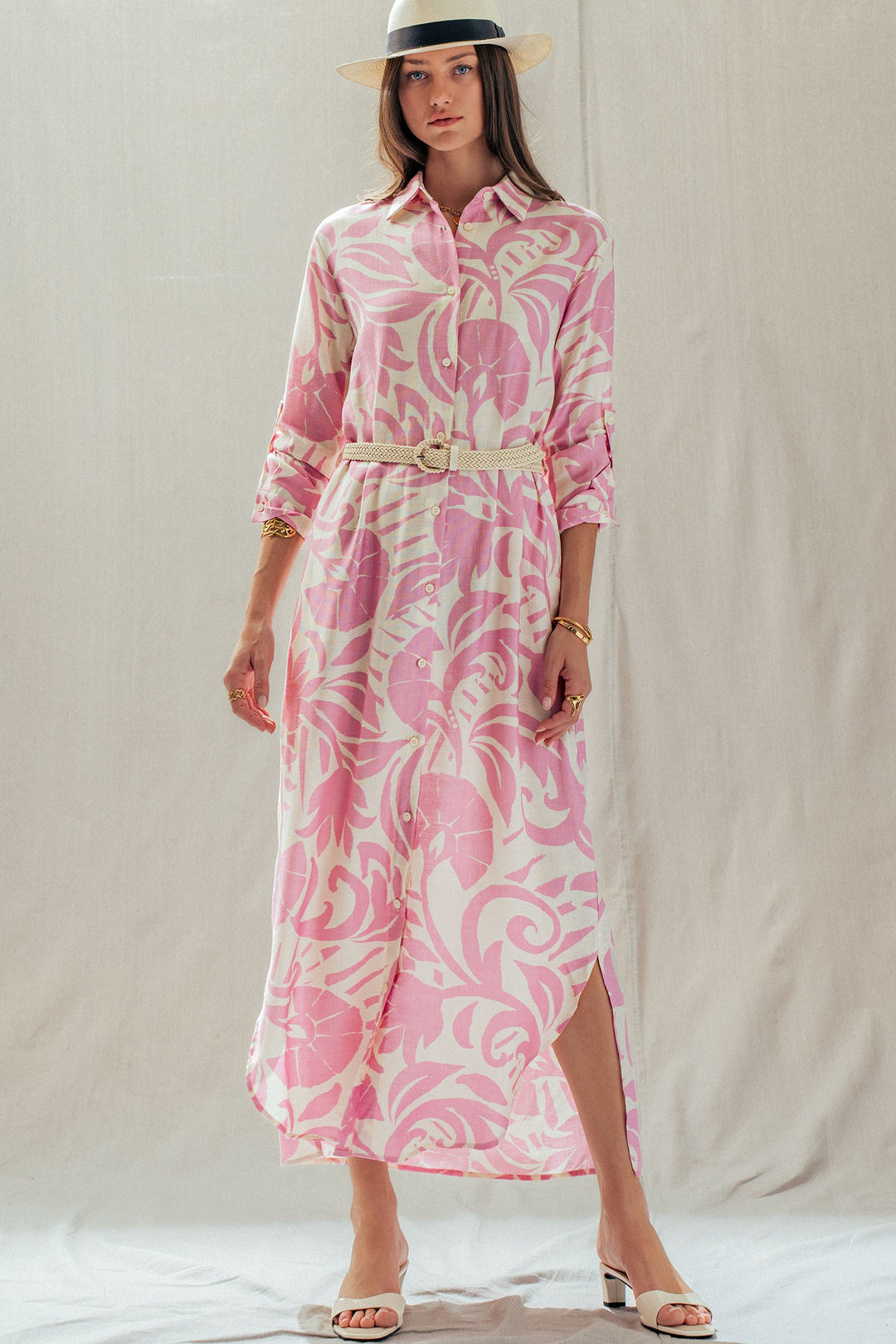 shirt maxi dress - pink