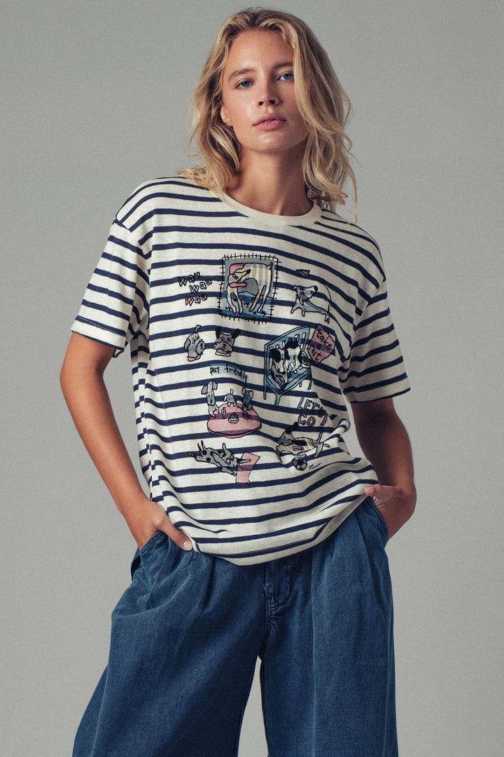 Striped Pet Friendly Graphic Tops for Women