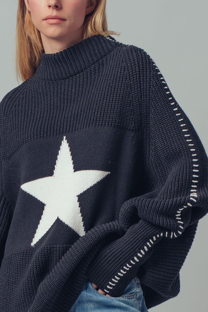 oversized star sweater tunic with side stitch - black (additional view)