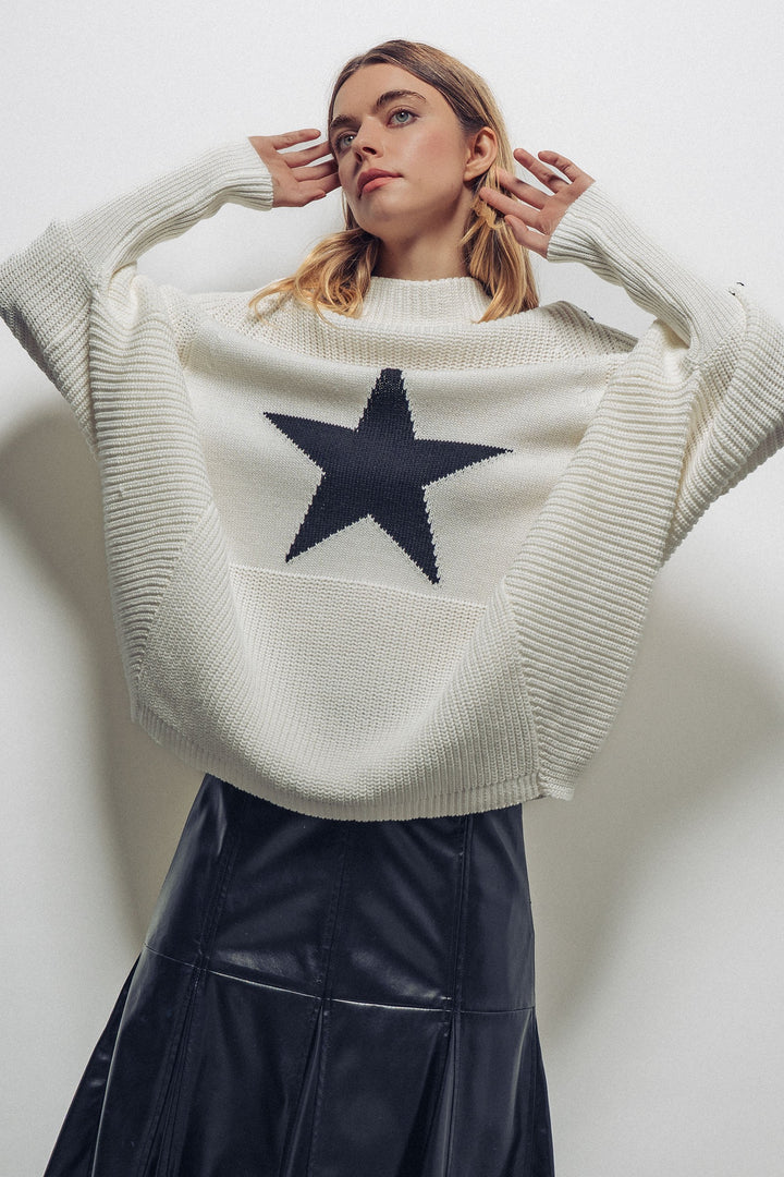 oversized star sweater tunic with side stitch - ivory (additional view)