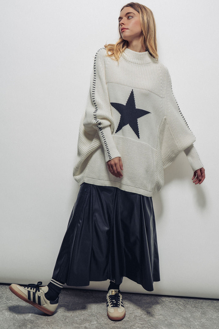 oversized star sweater tunic with side stitch - ivory (additional view)