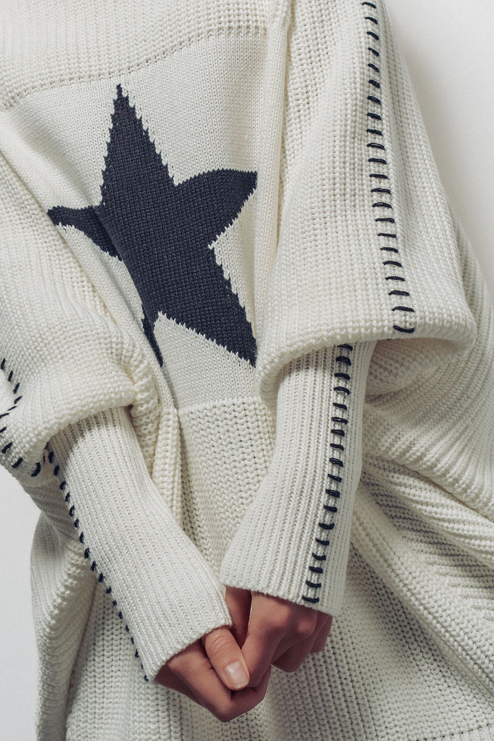 oversized star sweater tunic with side stitch - ivory (additional view)