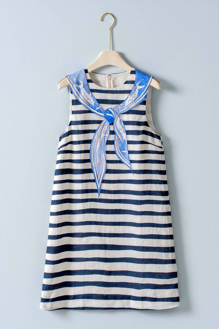 seaside chic stripe scarf mini dress - ivory navy
