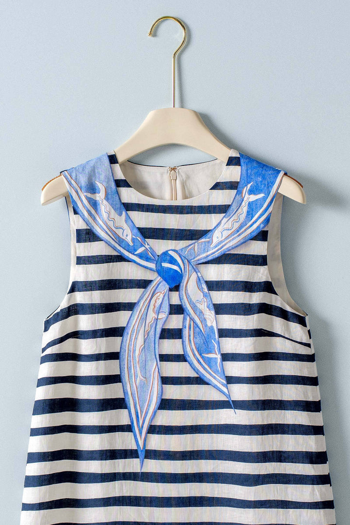 seaside chic stripe scarf mini dress - ivory navy (additional view)