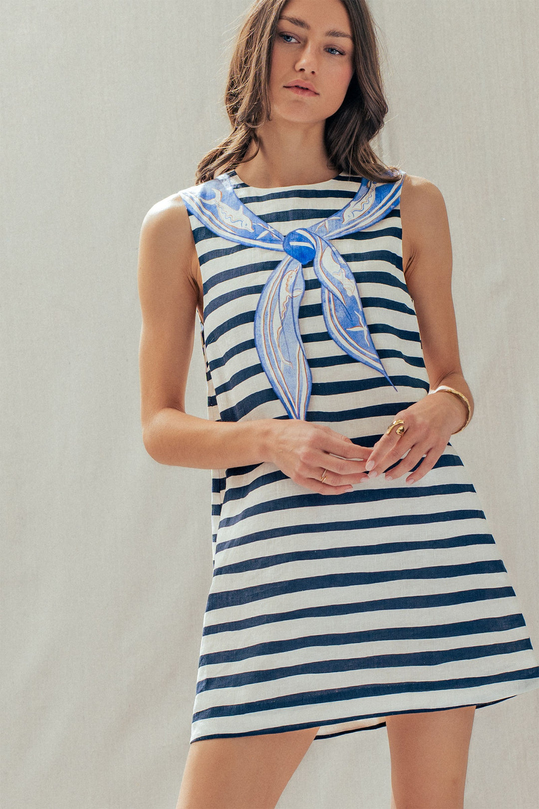 seaside chic stripe scarf mini dress - ivory navy (additional view)