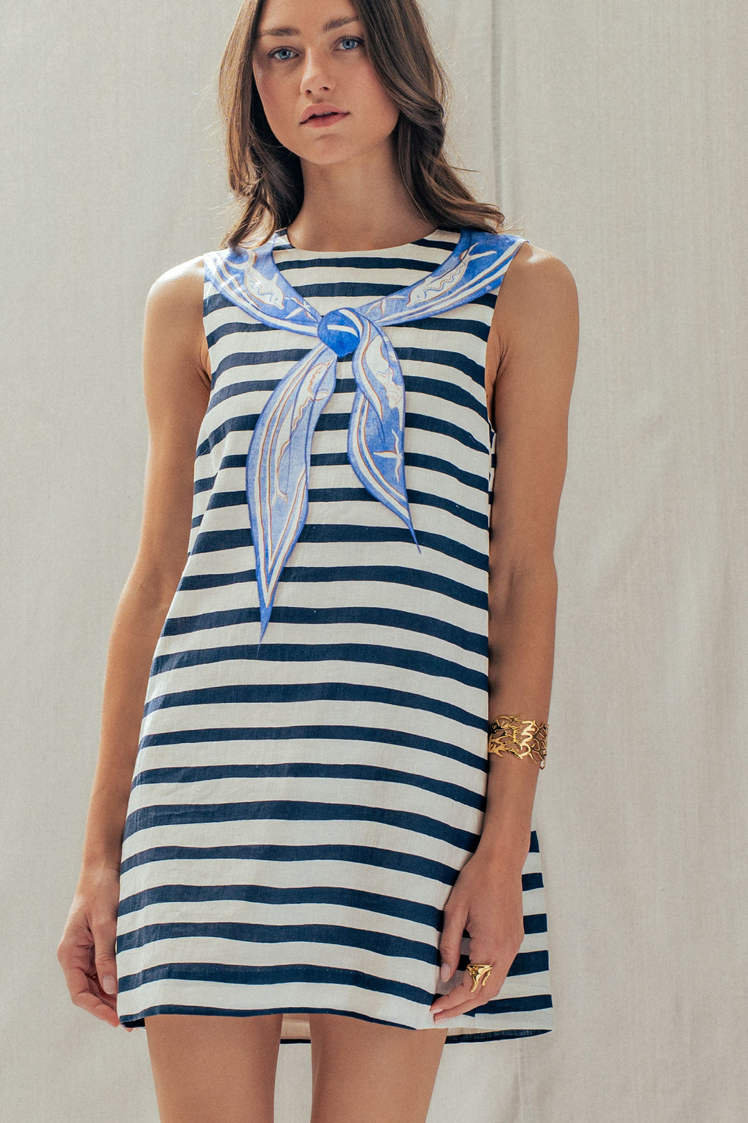 seaside chic stripe scarf mini dress - ivory navy (additional view)