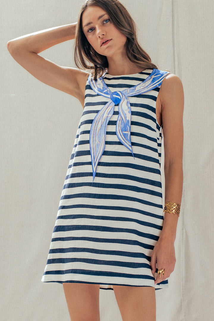 seaside chic stripe scarf mini dress - ivory navy (additional view)