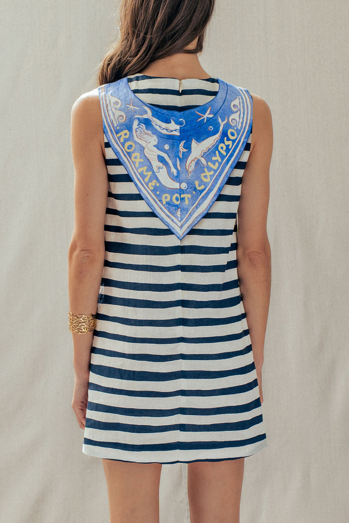seaside chic stripe scarf mini dress - ivory navy (additional view)
