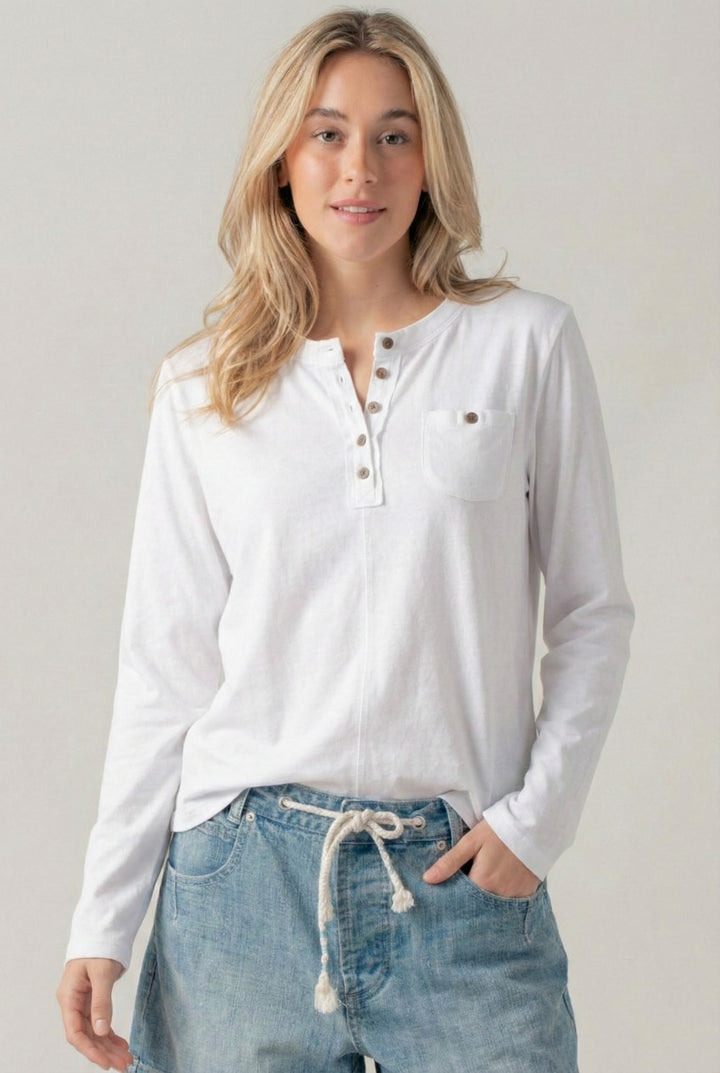 washed everyday long sleeve henley top - ivory