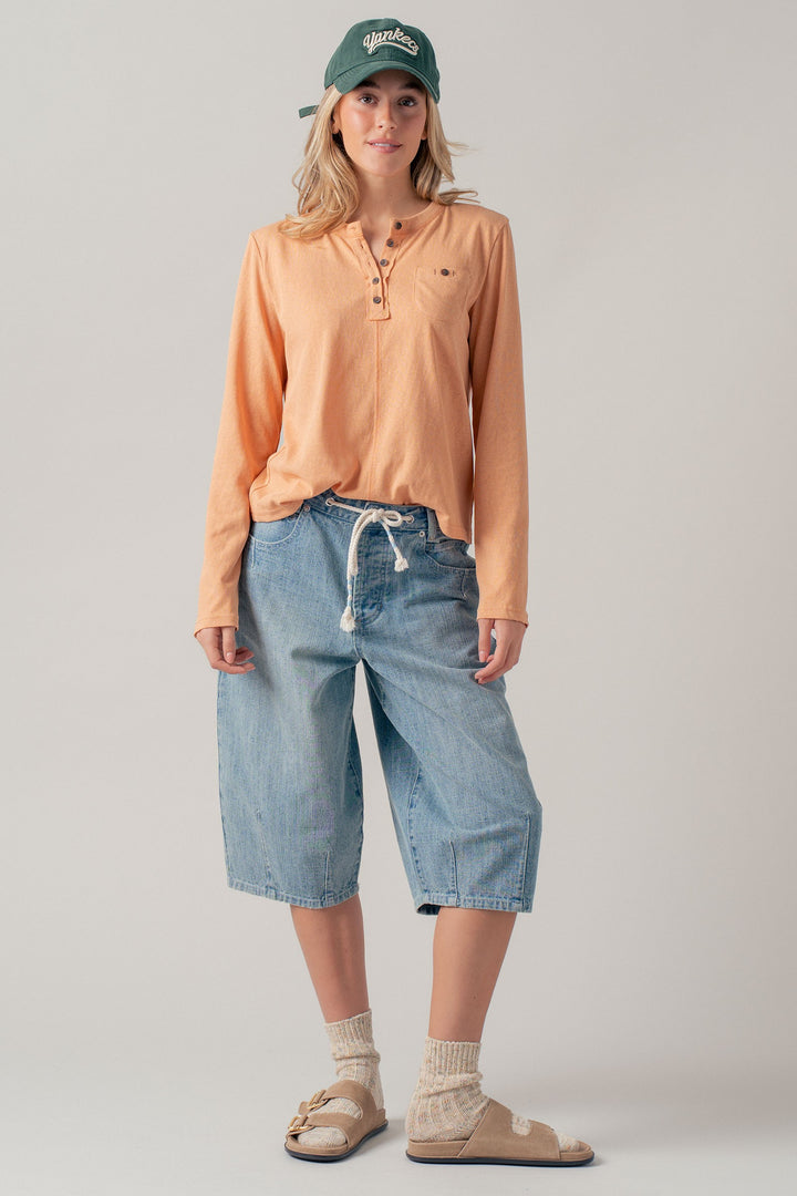 washed everyday long sleeve henley top - soft peach (additional view)