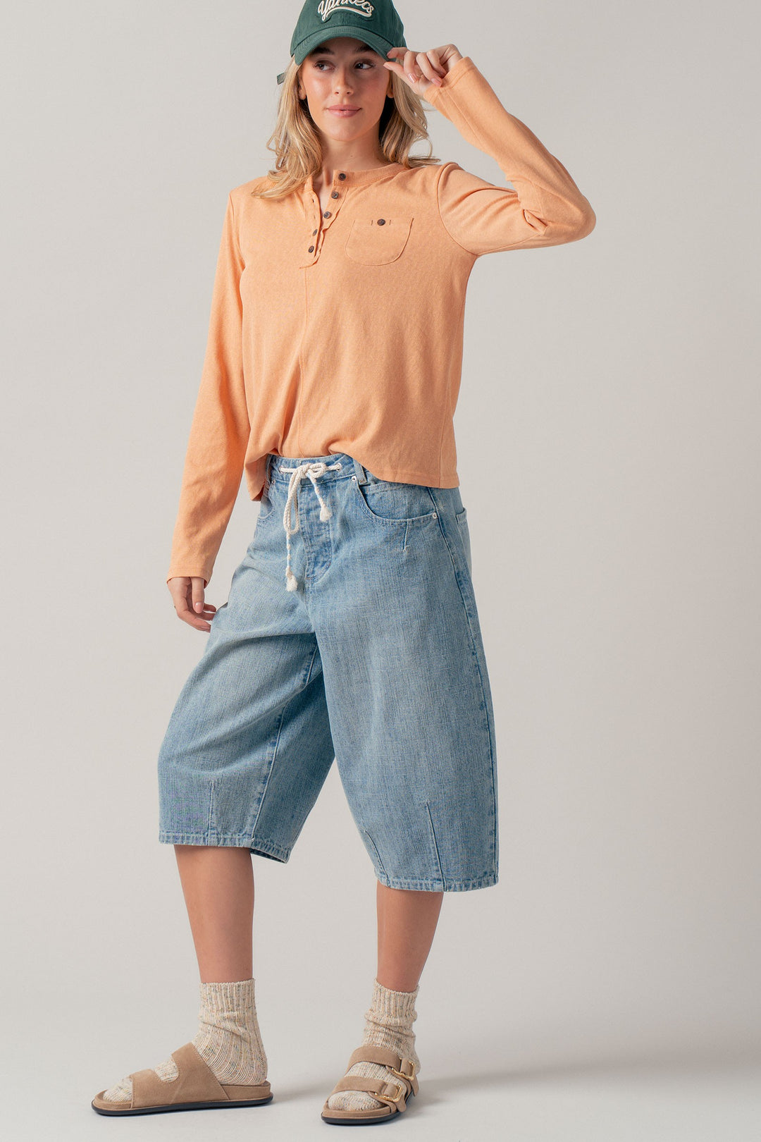 washed everyday long sleeve henley top - soft peach (additional view)