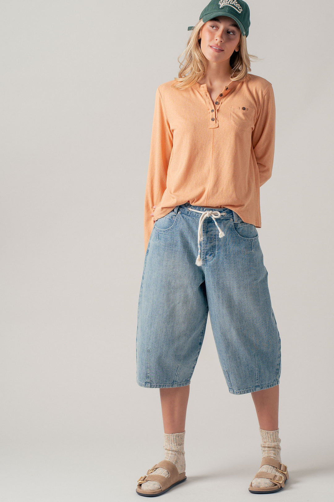 washed everyday long sleeve henley top - soft peach (additional view)