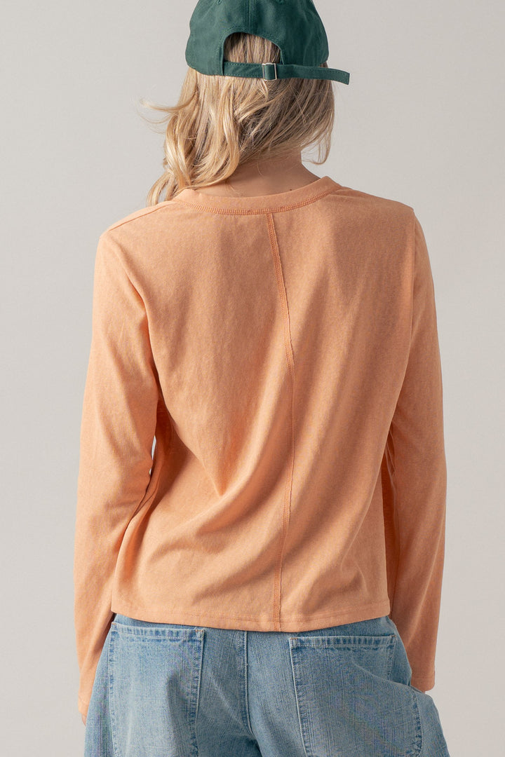 washed everyday long sleeve henley top - soft peach (additional view)