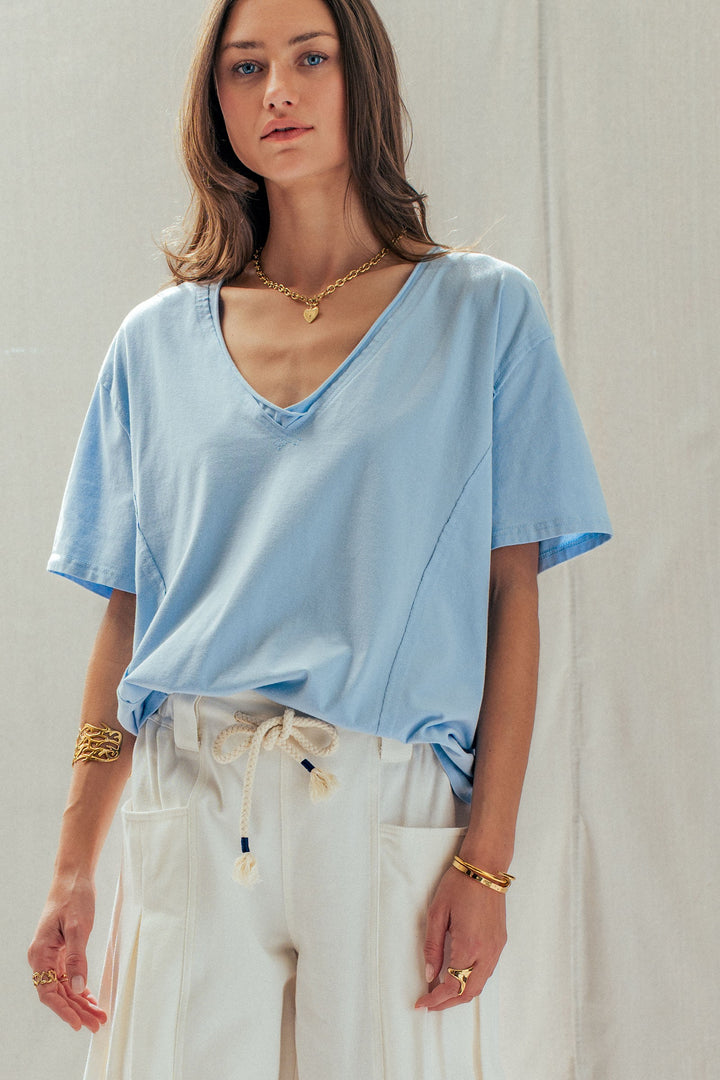 everyday vintage wash v neck tee - blue (additional view)