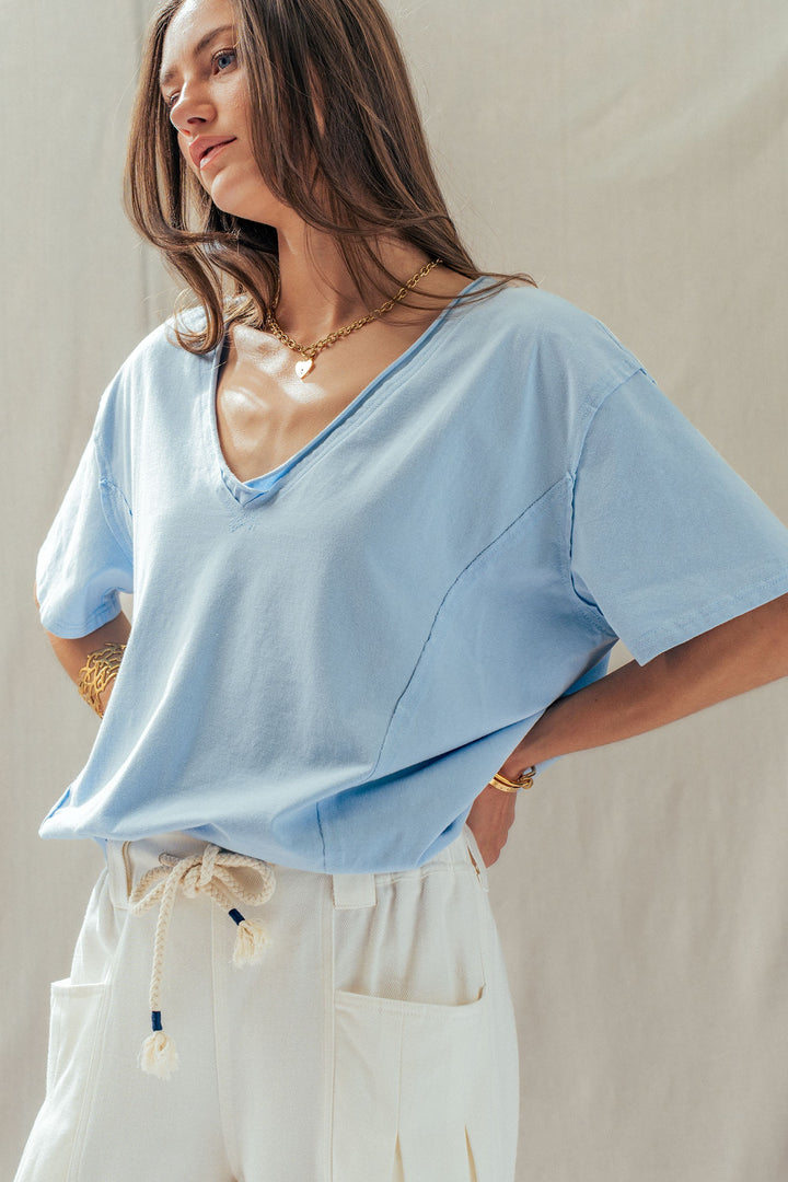 everyday vintage wash v neck tee - blue (additional view)