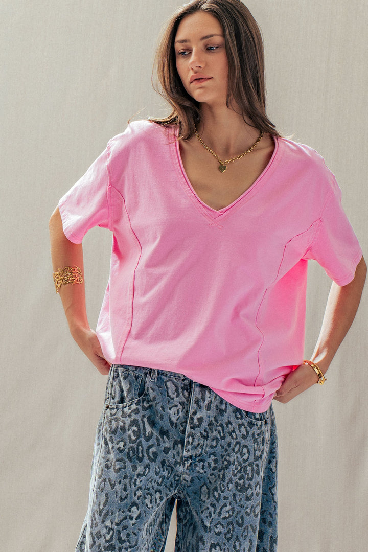 everyday vintage wash v neck tee - pink (additional view)