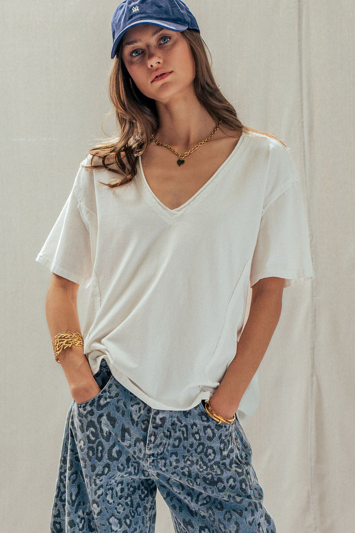 everyday vintage wash v neck tee - white