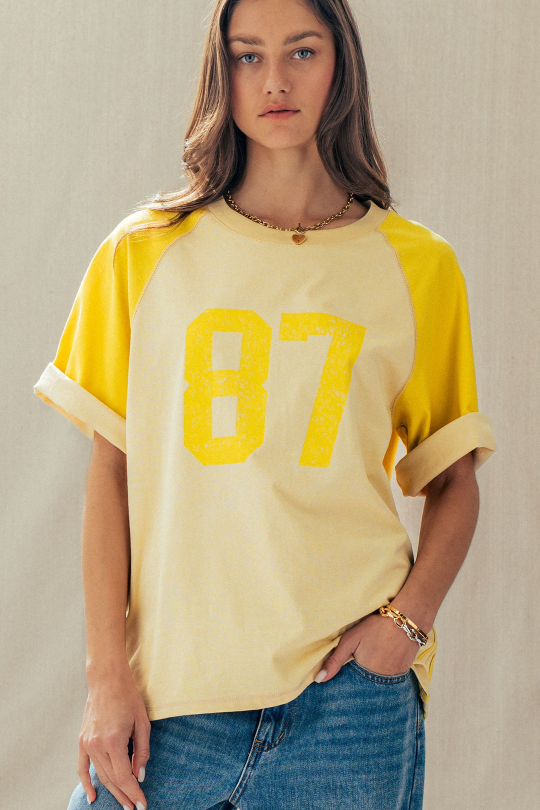 vintage varsity graphic tee - cream yellow (additional view)