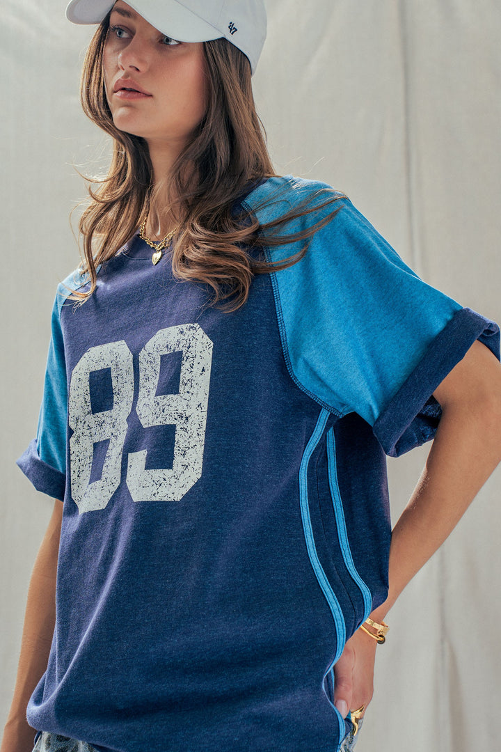 vintage varsity graphic tee - navy blue