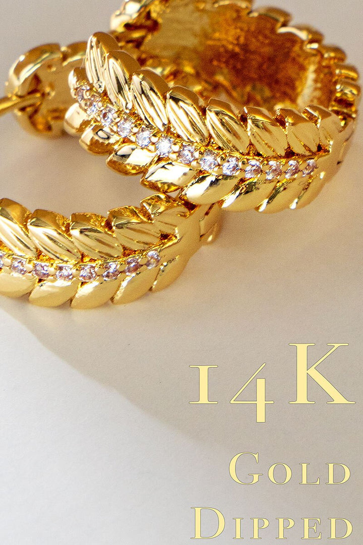 KATE 14K GOLD DIPPED LEAF HOOP EARRINGS in Gold - Women's Wholesale Hoop Earrings | Trend Notes