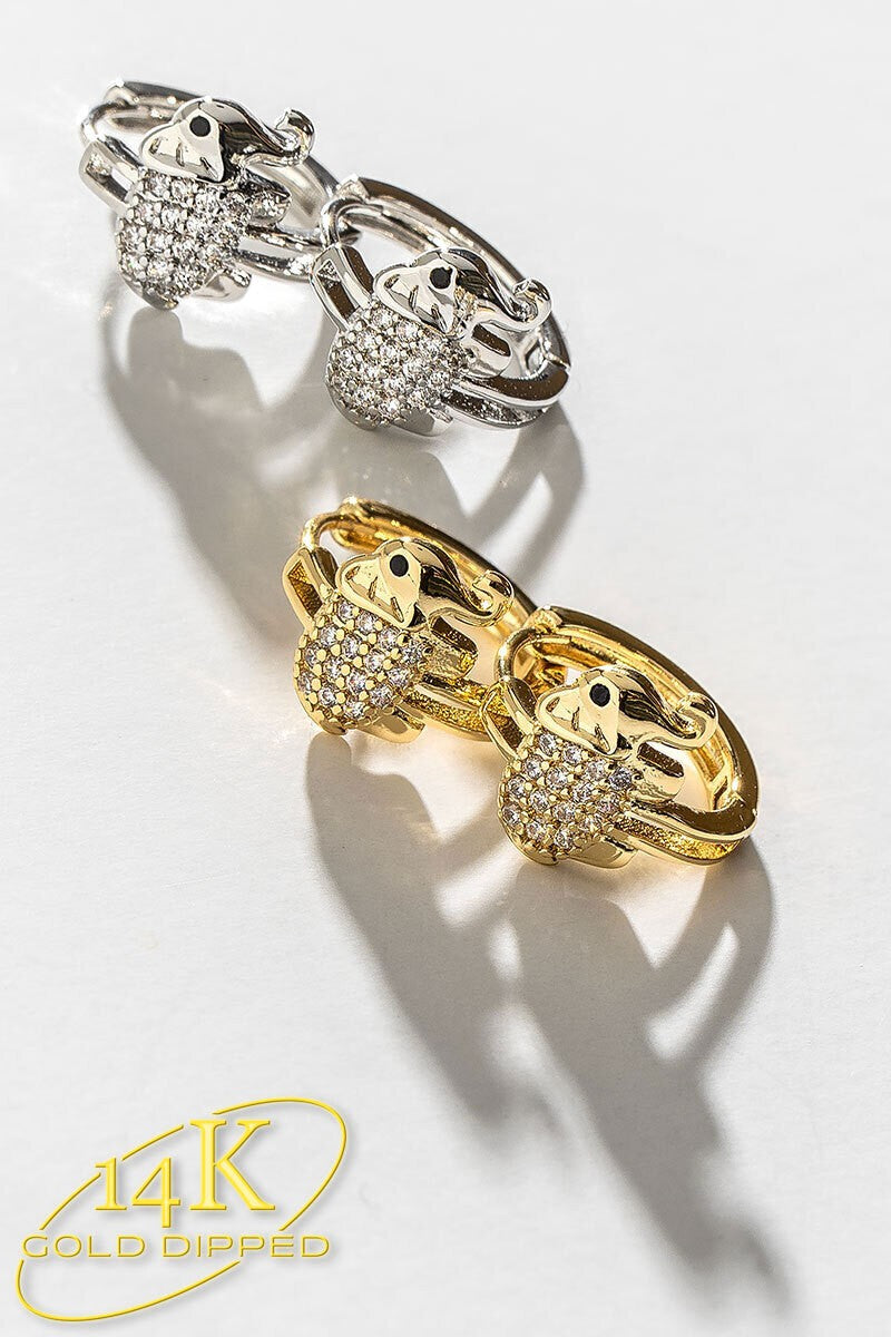 14K GOLD DIPPED ELEPHANT HUGGIE HOOP EARRINGS in White Gold - Women's Wholesale Hoop Earrings | Trend Notes