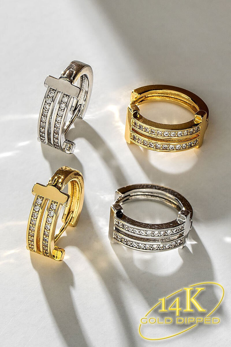 14K GOLD DIPPED HUGGIE HOOP EARRINGS in White Gold - Women's Wholesale Hoop Earrings | Trend Notes