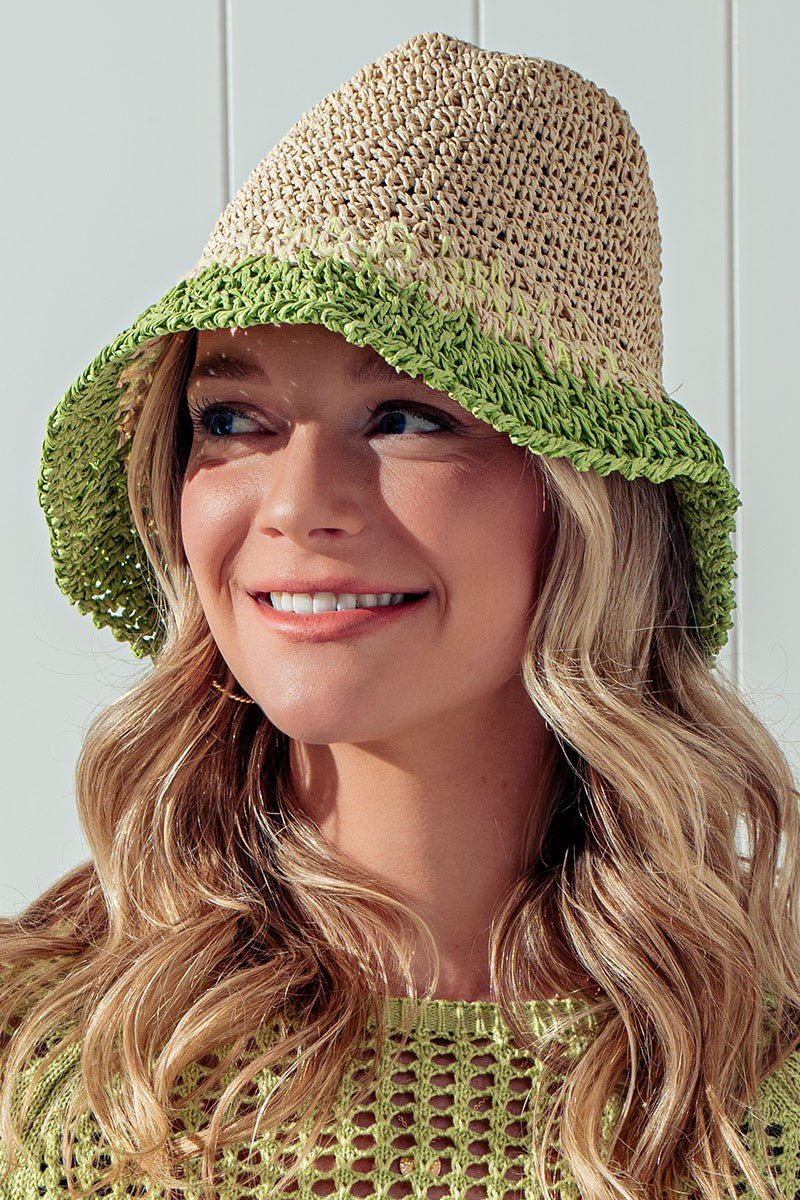 COLORBLOCK CROCHET BUCKET HAT in Green - Women's Wholesale Bucket Hats | Trend Notes
