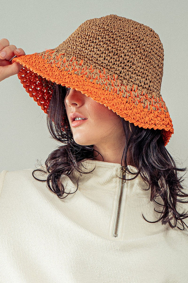 COLORBLOCK CROCHET BUCKET HAT in Orange - Women's Wholesale Bucket Hats | Trend Notes