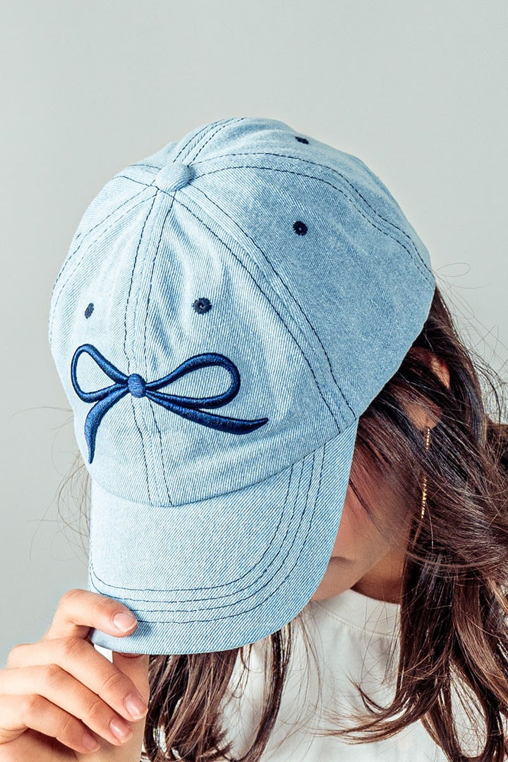 Bow Baseball Cap in Denim - Women's Wholesale Caps | Trend Notes
