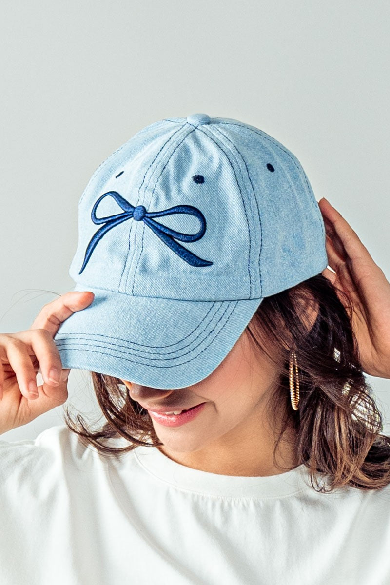 Bow Baseball Cap in Denim - Women's Wholesale Caps | Trend Notes