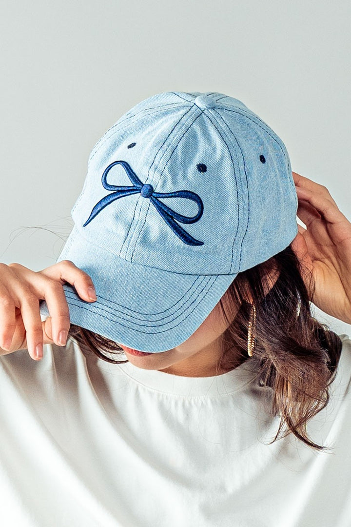 Bow Baseball Cap in Denim - Women's Wholesale Caps | Trend Notes