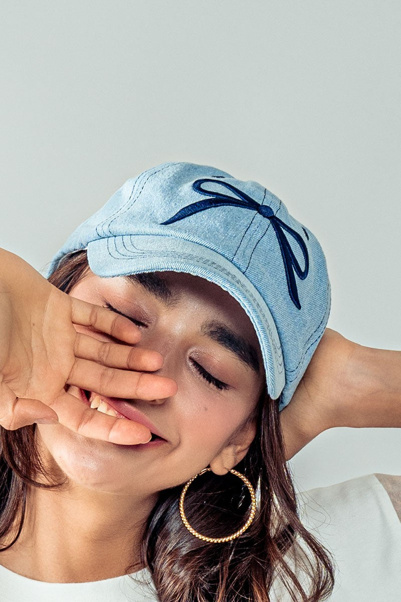 Bow Baseball Cap in Denim - Women's Wholesale Caps | Trend Notes