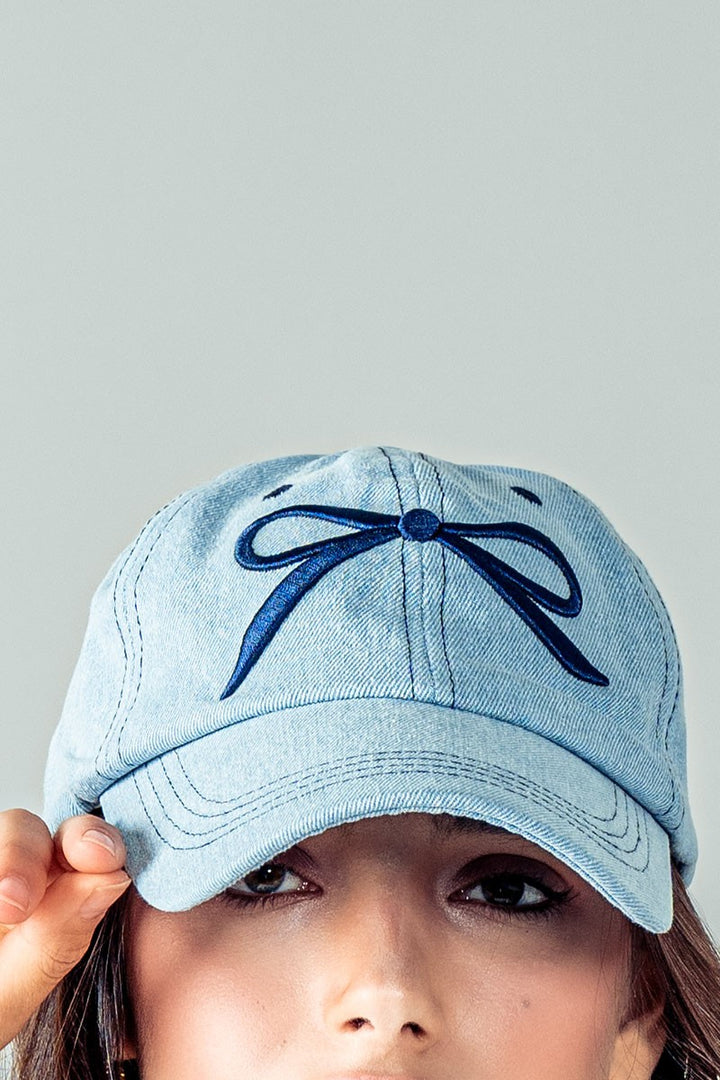 Bow Baseball Cap in Denim - Women's Wholesale Caps | Trend Notes